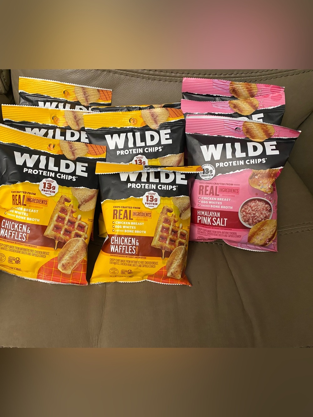 WILDE Protein Chips 9 Chicken&Waffles and Himalayan Pink Salt 1.34 oz Exp 2/27